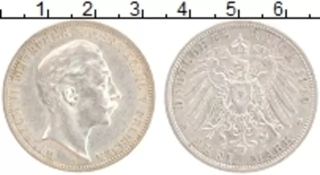 Монета 3 марки Пруссии 1910 года Серебро Вильгельм II
