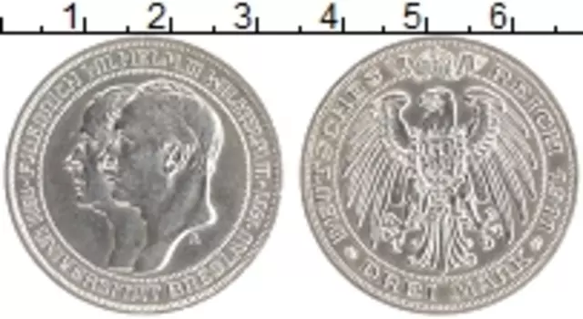 Монета 3 марки Пруссии 1911 года Серебро 100-летие Университета Бреслау А