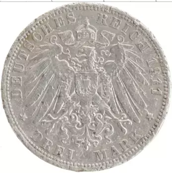 Монета 3 марки Пруссии 1911 года Серебро Вильгельм II
