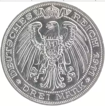 Монета 3 марки Пруссии 1911 года Серебро А