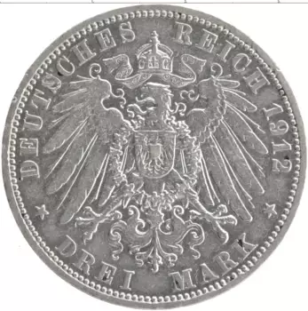 Монета 3 марки Пруссии 1912 года Серебро А