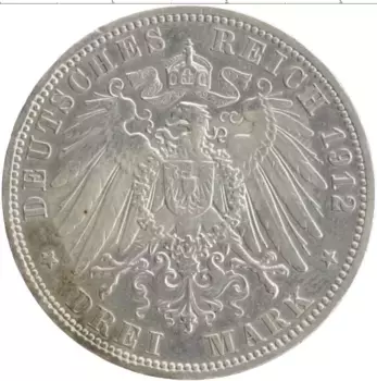 Монета 3 марки Пруссии 1912 года Серебро Вильгельм II А