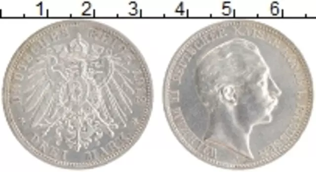 Монета 3 марки Пруссии 1912 года Серебро Вильгельм II