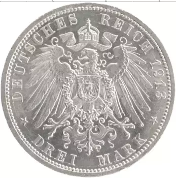 Монета 3 марки Пруссии 1913 года Серебро А