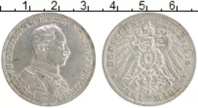 Монета 3 марки Пруссии 1914 года Серебро А Вильгельм II