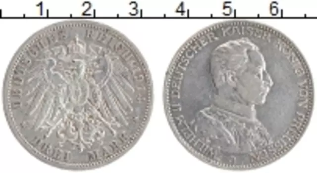 Монета 3 марки Пруссии 1914 года Серебро Вильгельм II