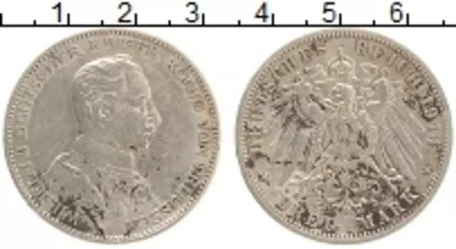 Монета 3 марки Пруссии 1914 года Серебро Вильгельм II А