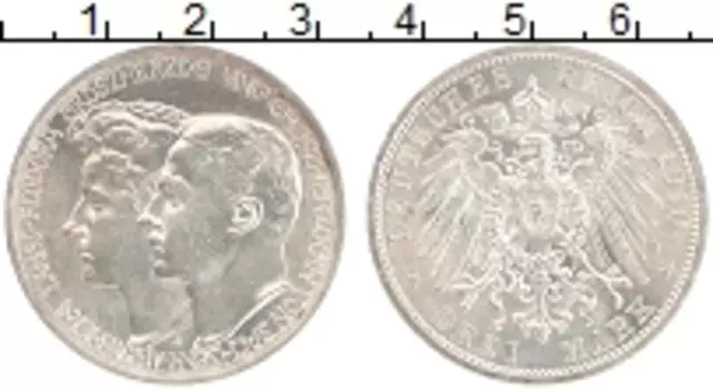 Монета 3 марки Саксен-Веймар-Эйзенаха 1910 года Серебро Свадьба Вильгельма Эрнста и Феодоры
