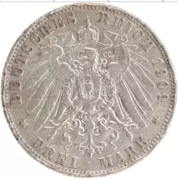 Монета 3 марки Саксонии 1909 года Серебро Фридрих Август