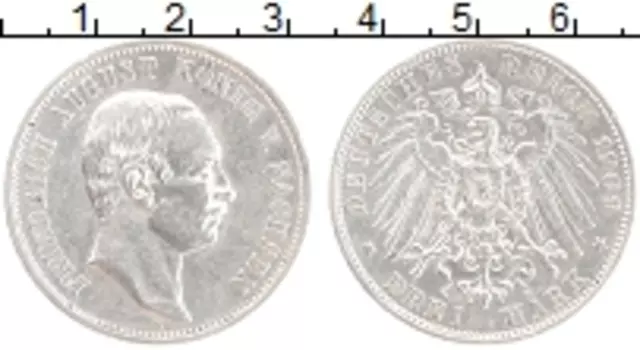 Монета 3 марки Саксонии 1909 года Серебро Е Фридрих Август