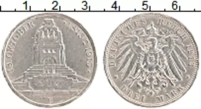 Монета 3 марки Саксонии 1913 года Серебро 100 лет битвы при Лейпциге