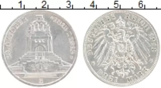 Монета 3 марки Саксонии 1913 года Серебро Е 100 лет битвы при Лейпциге