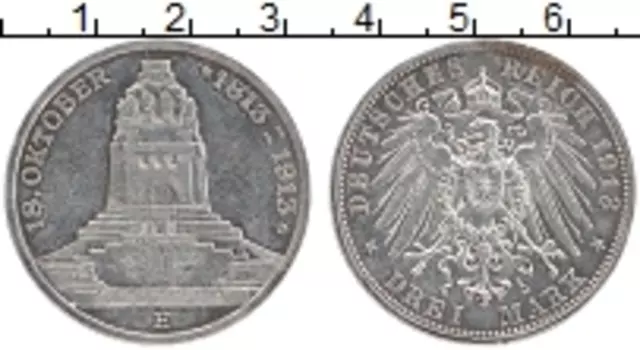 Монета 3 марки Саксонии 1913 года Серебро Е 100-летие победы под Лейпцигом