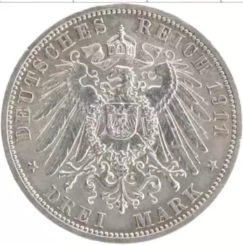 Монета 3 марки Шаумбург-Липпе 1911 года Серебро А