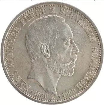 Монета 3 марки Шварцбург-Зондерхаузена 1909 года Серебро А