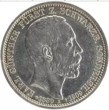 Монета 3 марки Шварцбург-Зондерхаузена 1909 года Серебро На смерть Карла Гюнтера А