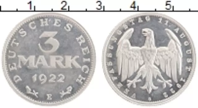 Монета 3 марки Веймарской республики 1922 года Алюминий Е
