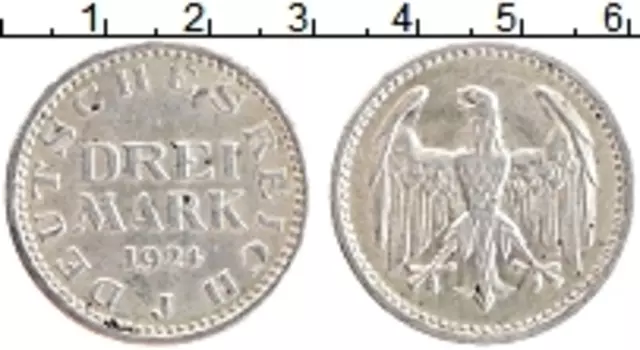 Монета 3 марки Веймарской республики 1924 года Серебро J