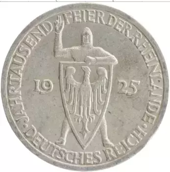 Монета 3 марки Веймарской республики 1925 года Серебро 1000 лет Рейнланда
