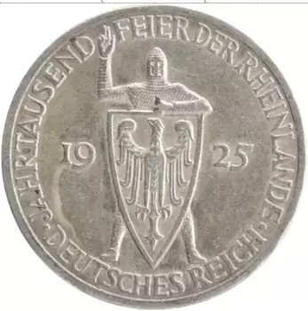 Монета 3 марки Веймарской республики 1925 года Серебро 1000 лет Рейнланда