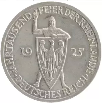 Монета 3 марки Веймарской республики 1925 года Серебро 1000 лет Рейнланда