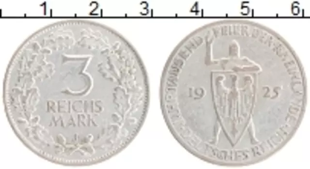 Монета 3 марки Веймарской республики 1925 года Серебро J