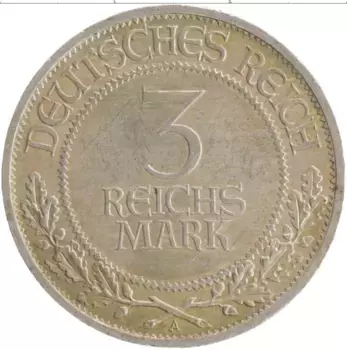 Монета 3 марки Веймарской республики 1926 года Серебро А