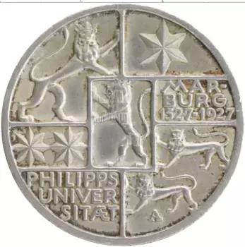 Монета 3 марки Веймарской республики 1927 года Серебро А