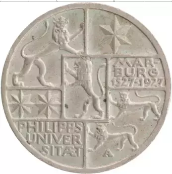 Монета 3 марки Веймарской республики 1927 года Серебро А