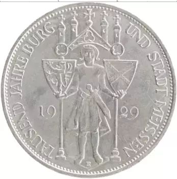Монета 3 марки Веймарской республики 1929 года Серебро E