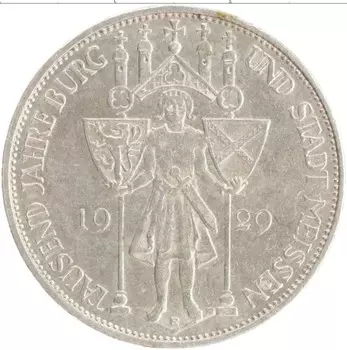 Монета 3 марки Веймарской республики 1929 года Серебро E