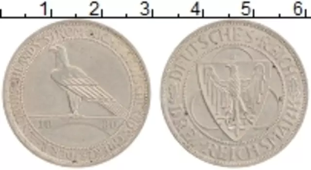 Монета 3 марки Веймарской республики 1930 года Серебро Особождение Рейнланда