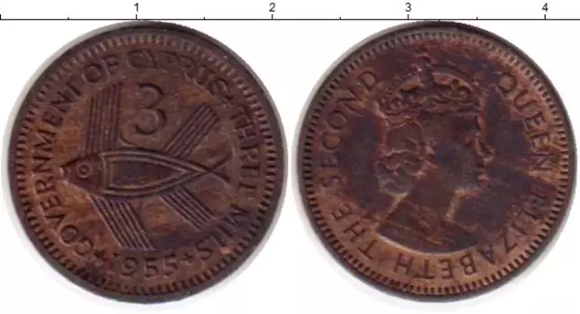 Монета 3 милса Кипра 1955 года Бронза Елизавета II