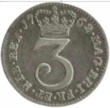 Монета 3 пенса Англии 1762 года Серебро Георг III