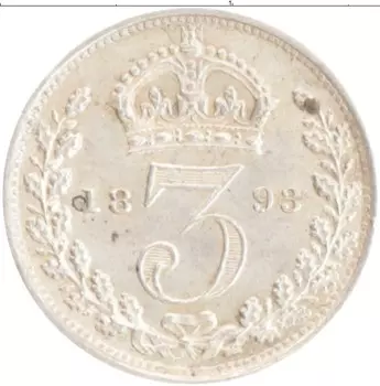 Монета 3 пенса Англии 1893 года Серебро Виктория