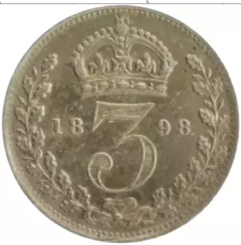 Монета 3 пенса Англии 1898 года Серебро Виктория