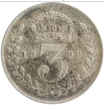 Монета 3 пенса Англии 1898 года Серебро Виктория