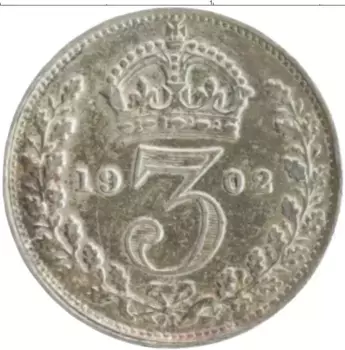 Монета 3 пенса Англии 1902 года Серебро Эдуард VII