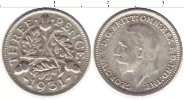 Монета 3 пенса Англии 1931 года Серебро Георг V