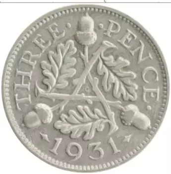 Монета 3 пенса Англии 1931 года Серебро Георг V