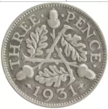 Монета 3 пенса Англии 1931 года Серебро Георг V