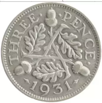 Монета 3 пенса Англии 1931 года Серебро Георг V