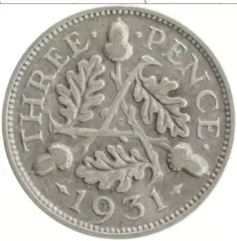 Монета 3 пенса Англии 1931 года Серебро Георг V