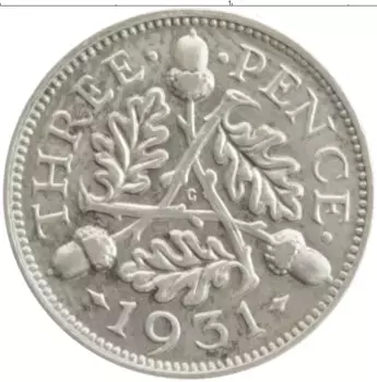 Монета 3 пенса Англии 1931 года Серебро Георг V