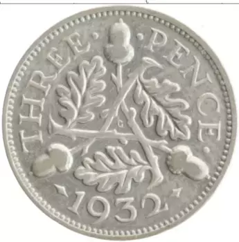 Монета 3 пенса Англии 1932 года Серебро Георг V