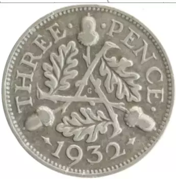 Монета 3 пенса Англии 1932 года Серебро Георг VI