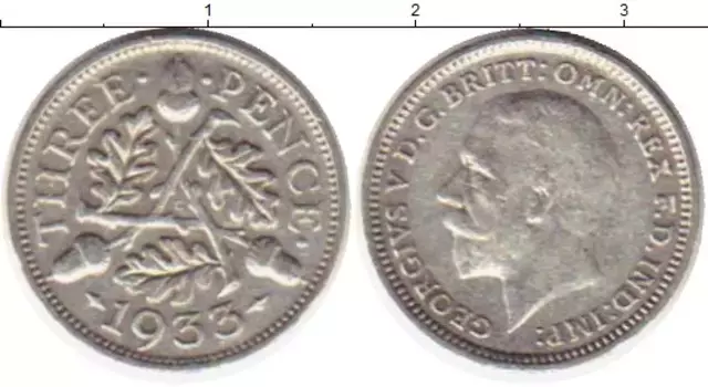 Монета 3 пенса Англии 1933 года Серебро Георг V