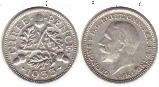 Монета 3 пенса Англии 1933 года Серебро Георг V