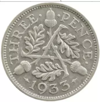 Монета 3 пенса Англии 1933 года Серебро Георг V