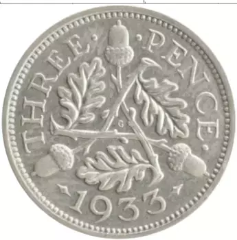 Монета 3 пенса Англии 1933 года Серебро Георг V
